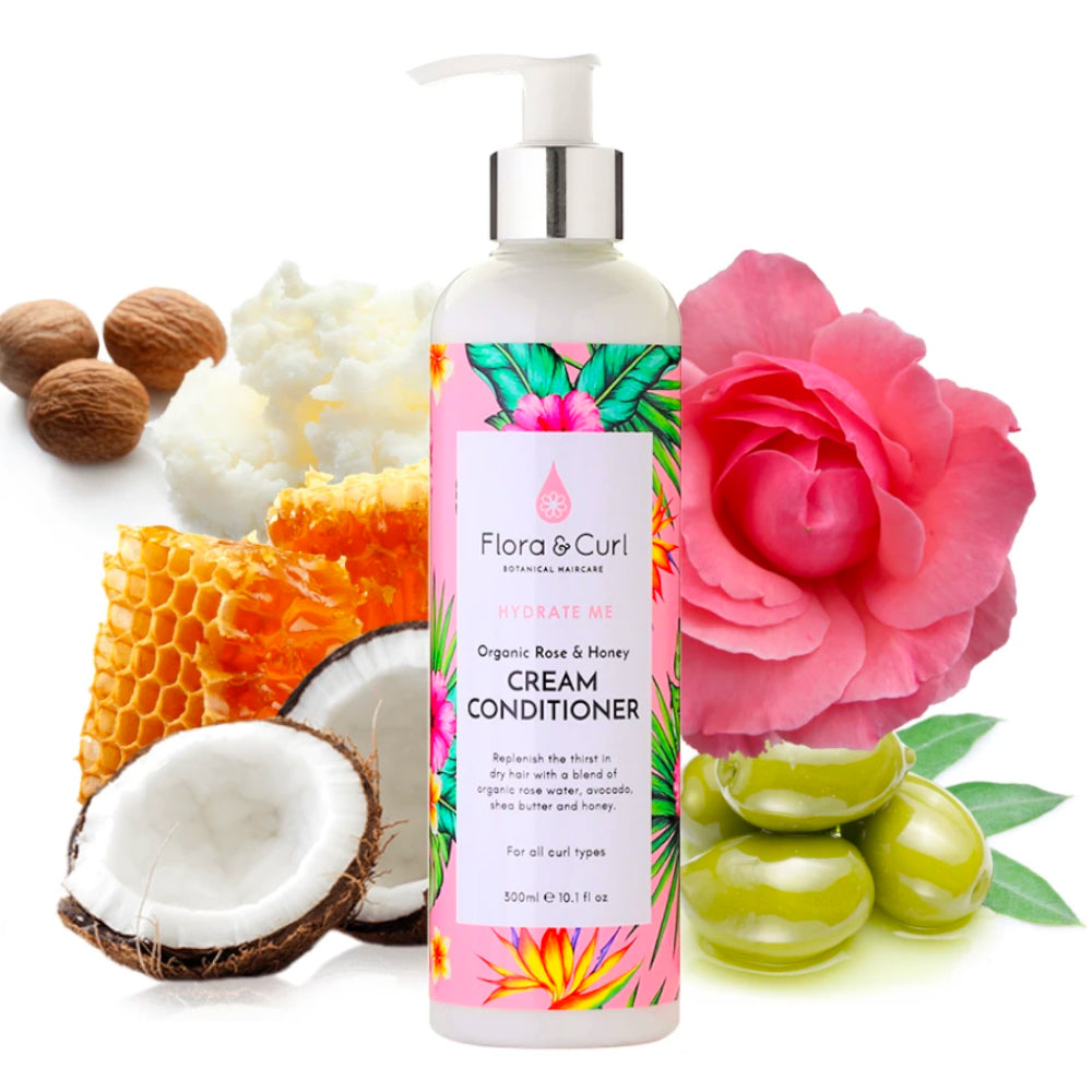 Flora & Curl Organic Rose & Honey Cream Conditioner 300 ml - AQ Online