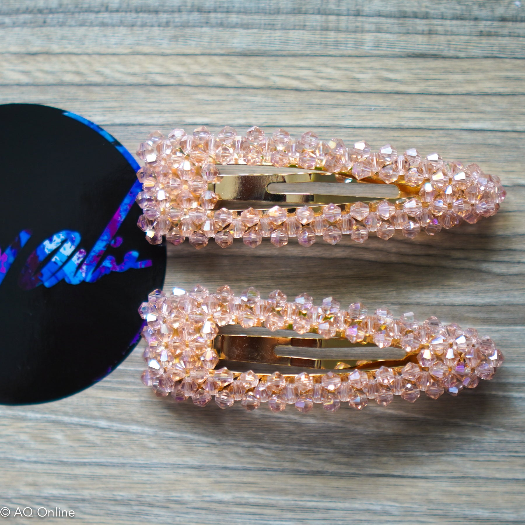 Set of 2 Large Crystal Pink Beaded Hair Clips